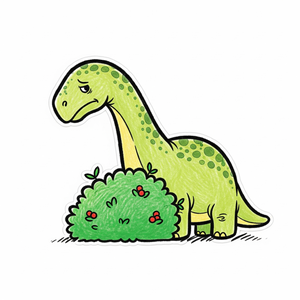 Sad Brontosaurus Failing to Hide Behind a Bush